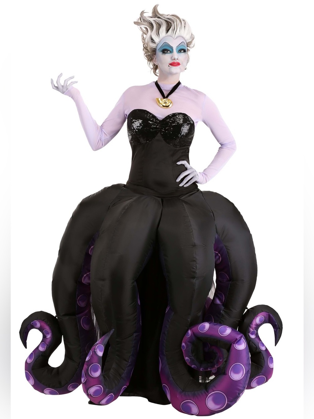 Disney Ursula Little Mermaid Halloween Cosplay Costume L + Latex Mask + 2 Wigs